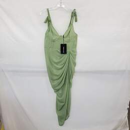 Pretty Little Thing Sage Green Polka Dot Draped Underwire Detail Midi Dress WM Size 12 NWT