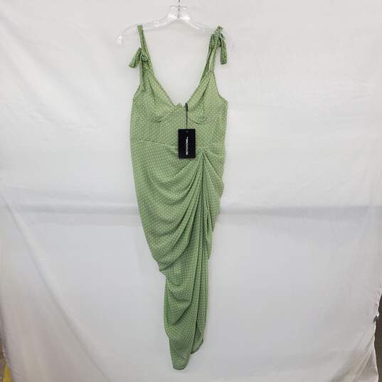 Pretty Little Thing Sage Green Polka Dot Draped Underwire Detail Midi Dress WM Size 12 NWT image number 1