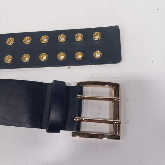 Michael Kors Women's Blue and Gold Tone Faux Leather Belt Size 2 image number 3