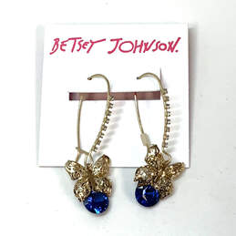 Designer Betsey Johnson Gold-Tone Rhinestone Butterfly Dangle Earrings
