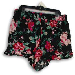 NWT Torrid Womens Black Pink Floral Ruffle Hem Hot Pants Shorts Size 0 L -12 alternative image