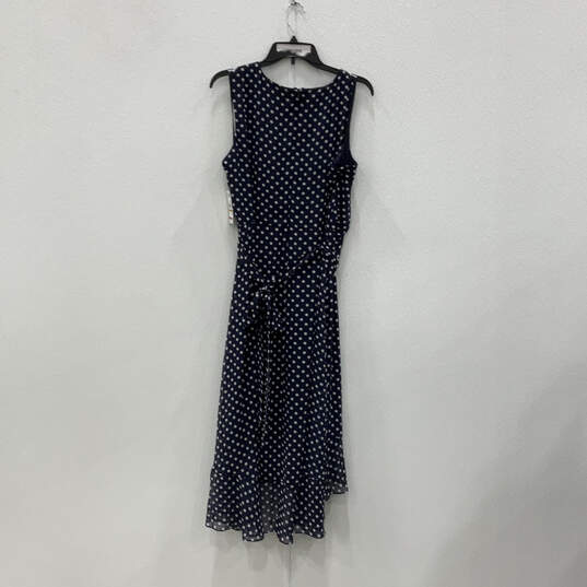 NWT Womens Blue Polka Dot Asymmetrical Hem Belted Fit & Flare Dress Sz 16W image number 2