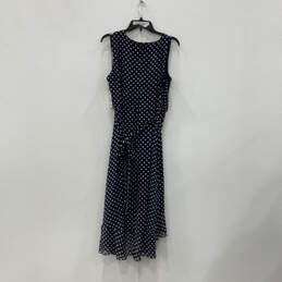NWT Womens Blue Polka Dot Asymmetrical Hem Belted Fit & Flare Dress Sz 16W alternative image