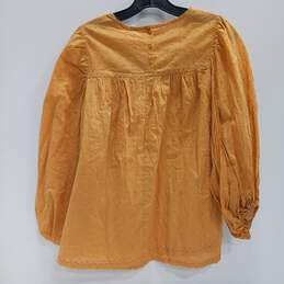 NWT Womens Yellow Floral Embroidered Round Neck Long Sleeve Blouse Top Size Medium alternative image