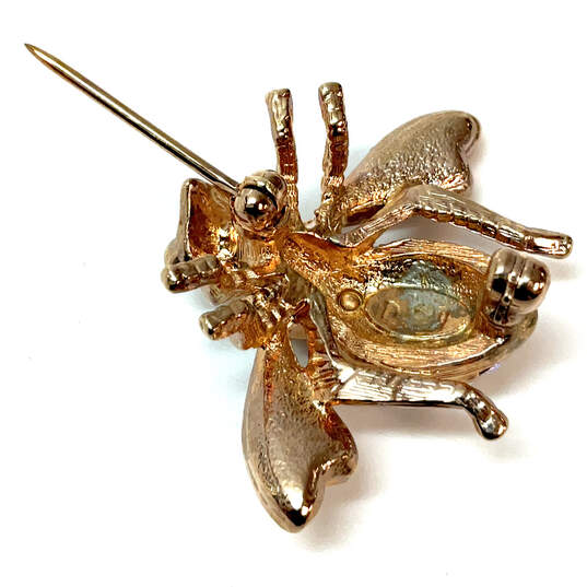 Designer Joan Rivers Gold-Tone Multicolor Rhinestone Bee Shape Brooch Pin image number 4