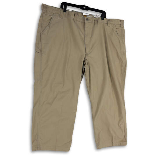 Mens Beige Rugged Flex Pockets Flat Front Straight Leg Chino Pants Sz 52x30 image number 3