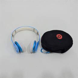 Tested Working Beats Solo HD Blue & White Over Ear Headphones W/ Case