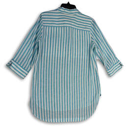 Womens Blue White Striped 3/4 Sleeve Hi-Low Hem Button-Up Shirt Size 0 alternative image