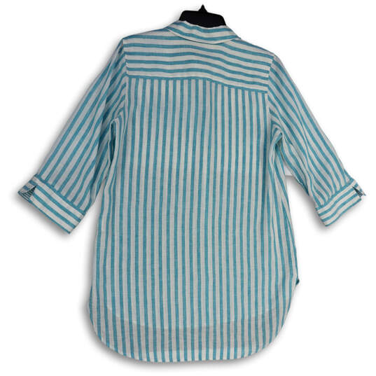 Womens Blue White Striped 3/4 Sleeve Hi-Low Hem Button-Up Shirt Size 0 image number 2