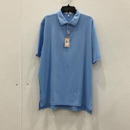 NWT Peter Millar Mens Blue Spread Collar Short Sleeve Polo Shirt Size XL