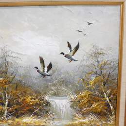 Artist Havell Signed Canadian Geese Autumn Woodland Scene Oil Painting 30x26 alternative image