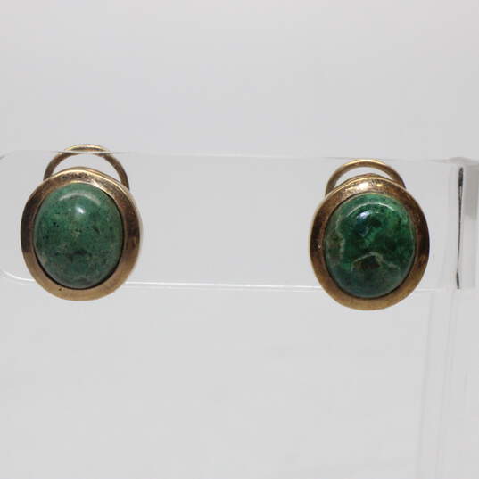 10K Yellow Gold Green Accent Clip-On Earrings - 5.0g image number 2
