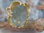 14K Gold Blue Grey Glass Faceted Oval Scalloped Statement Ring 7.9g image number 1