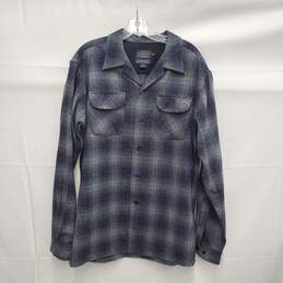 Pendleton The Original Board MN's 100% Wool Plaid Gray Blue Shirt Size MT