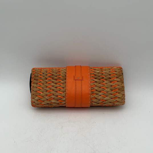 NWT Serpui Marie Womens Orange Tan Woven Adjustable Buckle Clutch Wallet Purse image number 2