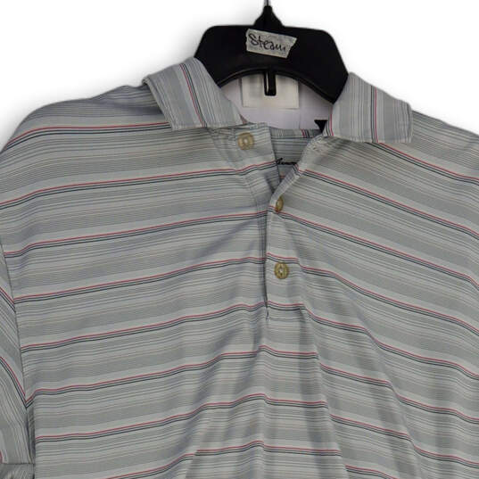 Mens Gray Striped Collared Short Sleeve Side Slit Polo Shirt Size Medium image number 3