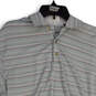 Mens Gray Striped Collared Short Sleeve Side Slit Polo Shirt Size Medium image number 3