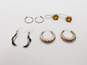 Artisan 925 Faceted Orange Glass & Black Enamel Inlay Drop & Puffed Ridged & Etched Hoop Earrings 23.9g image number 1