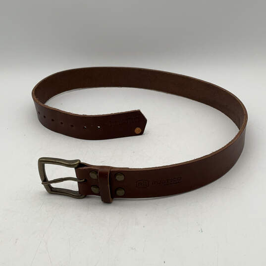 Mens Brown Leather Adjustable Single Tongue Buckle Waist Belt Size 34 image number 2