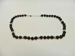 925 Sterling Silver Hammered Earrings Onyx Beaded Necklace & Chain Bracelet 53.0g alternative image
