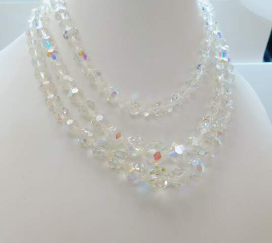 Vintage Aurora Borealis Crystal Necklaces Bracelet & Silver Tone Clip On Earrings 139.6g image number 2