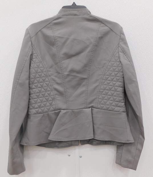New York and Company Women's Long Sleeve Grey Leather Sweatshirt image number 3