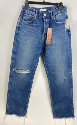 NWT Vintage Moussy Womens Blue Cotton High Rise Distressed Straight Jeans Sz 29