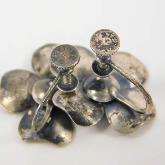 Vintage Sterling Silver Dogwood Flower Adjustable Ring & Screw Back Earrings 6.1g image number 8