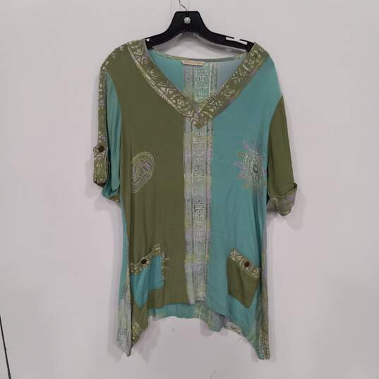 Soft Surroundings Women's Green/Blue 1/2 Sleeve Blouse Size L image number 1