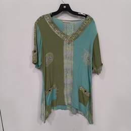 Soft Surroundings Women's Green/Blue 1/2 Sleeve Blouse Size L