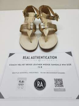AUTHENTICATED Coach Velvet Beige Leather Wedge Sandals Size 7.5