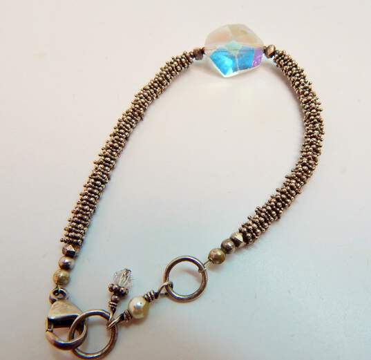 Romantic Sterling Silver Aurora Borealis Bracelet & Ring w/ Hoop Earrings 25.8g image number 3