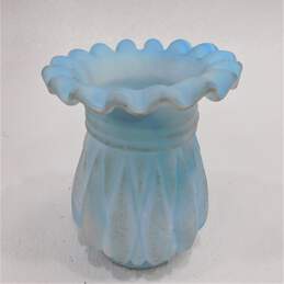 Kanawha Hand Crafted Glassware Melon Vase With Scalloped Edge Sky Blue Swirled