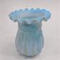Kanawha Hand Crafted Glassware Melon Vase With Scalloped Edge Sky Blue Swirled image number 1