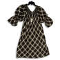 NWT Womens Green Gray Plaid Off Shoulder Puff Sleeve Shift Dress Size XL image number 1