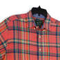 Mens Pink Plaid Short Sleeve Collared Casual Button-Up Shirt Size Large image number 3