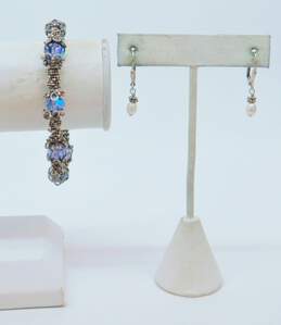 Artisan 925 White Pearl Drop Earrings & Purple Crystal & Granulated Beaded Toggle Bracelet 25.1g
