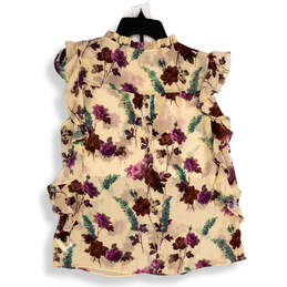 NWT Womens Cream Purple Floral Ruffle Sleeve V-Neck Blouse Top Size Small alternative image