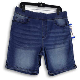 NWT Womens Blue Denim Medium Wash Elastic Waist Pull-On Mom Shorts Size XL