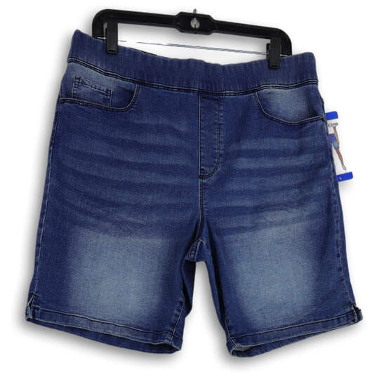 NWT Womens Blue Denim Medium Wash Elastic Waist Pull-On Mom Shorts Size XL image number 1