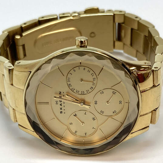 Designer Skagen 344LGXG Gold-Tone Chronograph Round Dial Analog Wristwatch image number 2