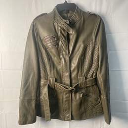 Jones of New York Women's Olive Drab Leather Jacket