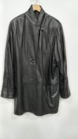 Women’s Vintage Stone Mountain Button-Up Collared Leather Jacket Sz XL