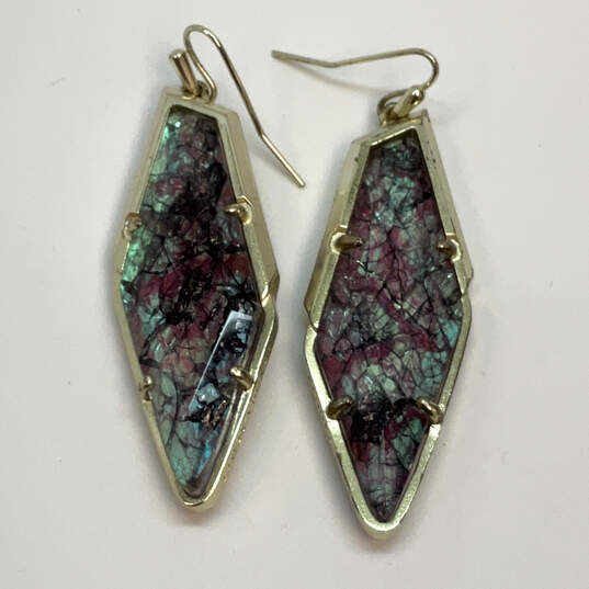 Designer Kendra Scott Gold-Tone reen Purple Abalone Stone Drop Earrings image number 3