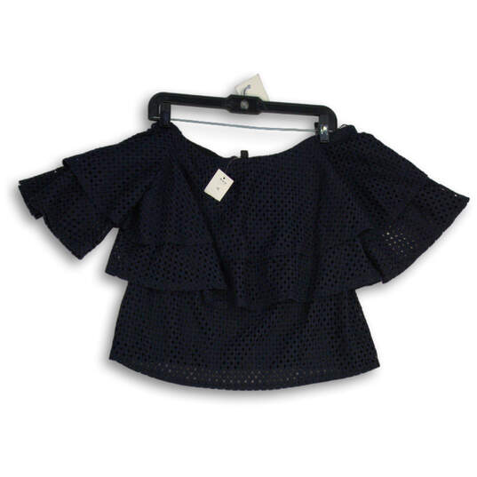 NWT Womens Navy Blue Eyelet Ruffle Off The Shoulder Blouse Top Size XS image number 1