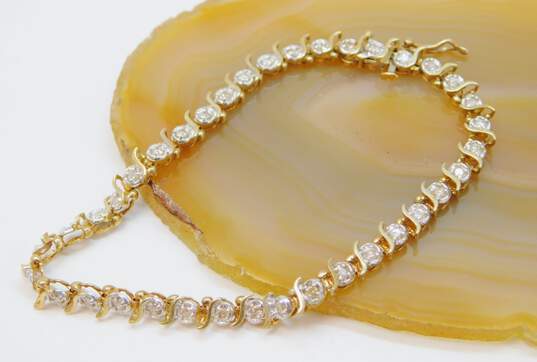 10K Two Tone Gold 0.74 CTTW Diamond Tennis Bracelet 6.8g image number 2