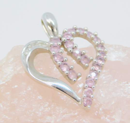 Romantic 10K White Gold Spinel & Diamond Accent Heart Pendant 2.3g image number 2