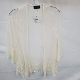 Wm ASTR White Fringed Sleeves Ivory Lace Cardigan Blouse Sz S