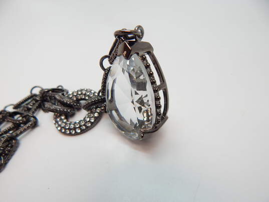 Gun Metal Tone Clear Blue Glass & Rhinestone Bangle Bracelets & Pendant Necklace 218.0g image number 3