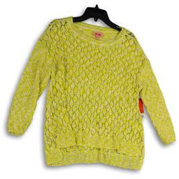 NWT Womens Yellow White Crew Neck 3/4 Sleeve Knitted Pullover Sweater Sz 0X